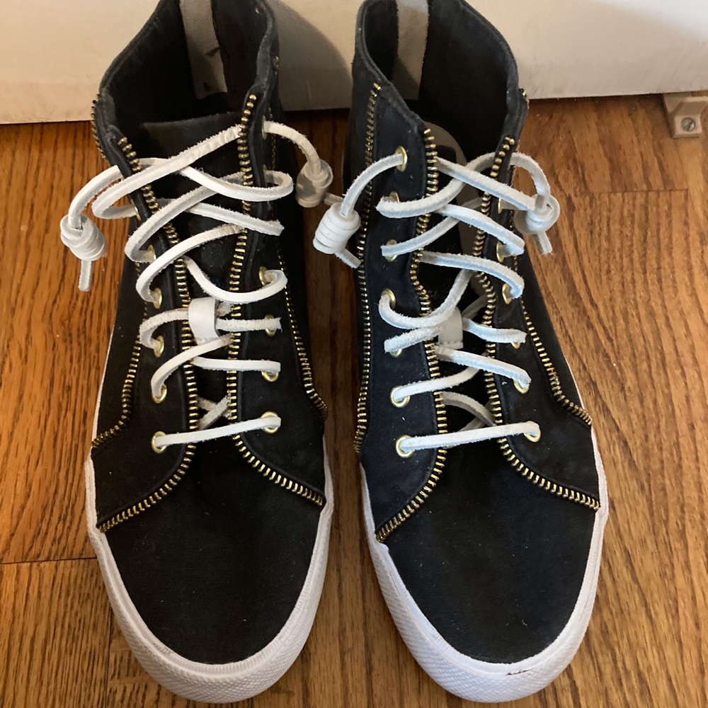Sperry X Rebecca Minkoff Washed Canvas High Top Sneakers. Size 10. Black.